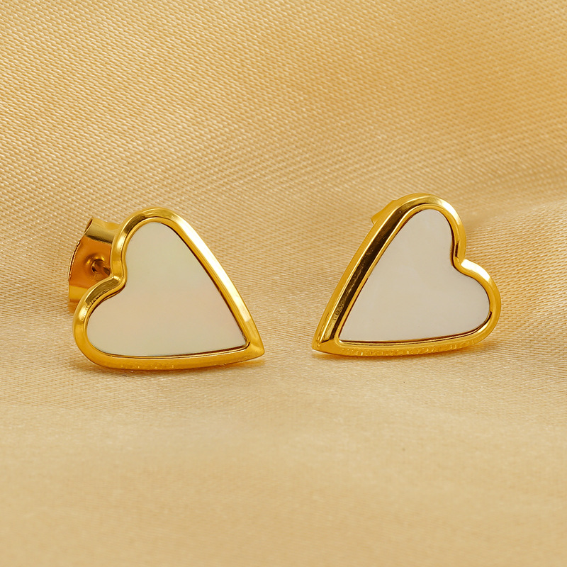 1 pair simple series classic heart stainless steel  gold plated women stud earrings h5Picture3