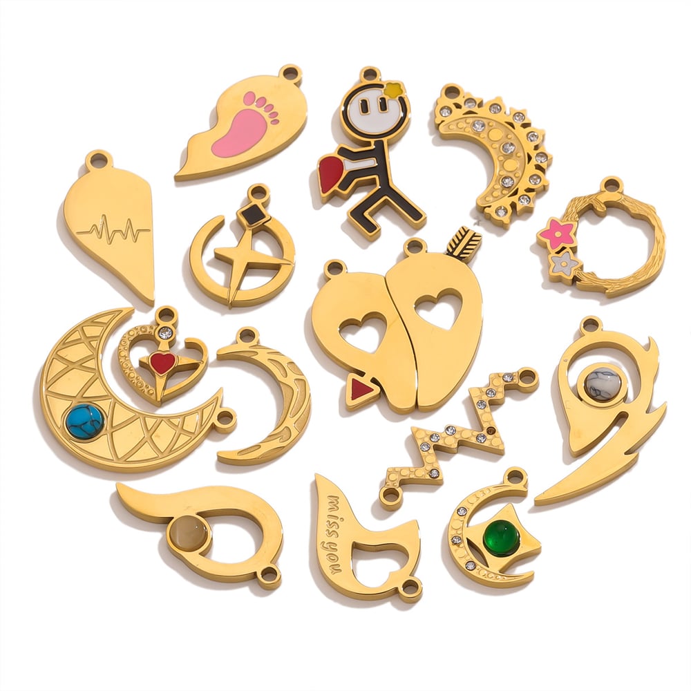 1 Piece Romantic Series Valentine Heart Shape Stainless Steel Gold Color DIY Couple's Pendants h5Picture4