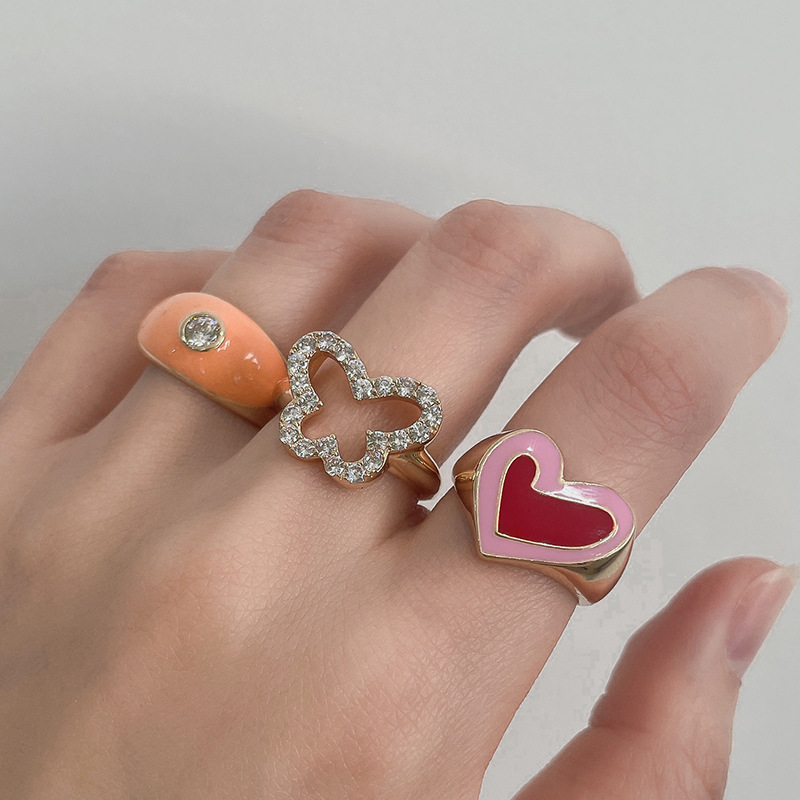 1 Piece Romantic Series Stylish Polychrome Heart Gold Color Alloy Lightweight Women's Single Rings h5Picture4