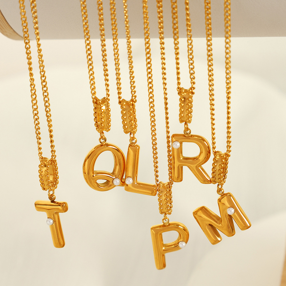 1 piece simple series casual letter stainless steel  gold plated glass women pendant necklaces h5Picture5