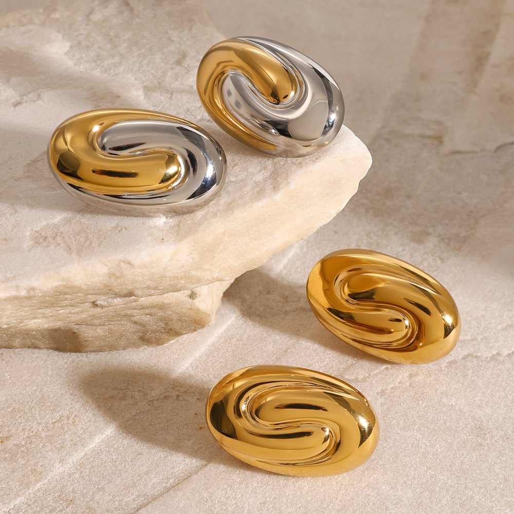 1 pair simple series simple geometric stainless steel  gold plated women stud earrings h5Picture4