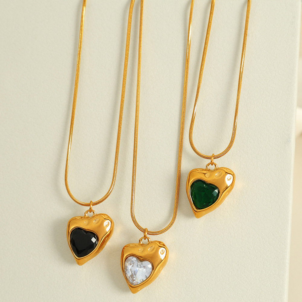 1 piece simple series retro heart stainless steel  gold plated zircon women pendant necklaces Picture3
