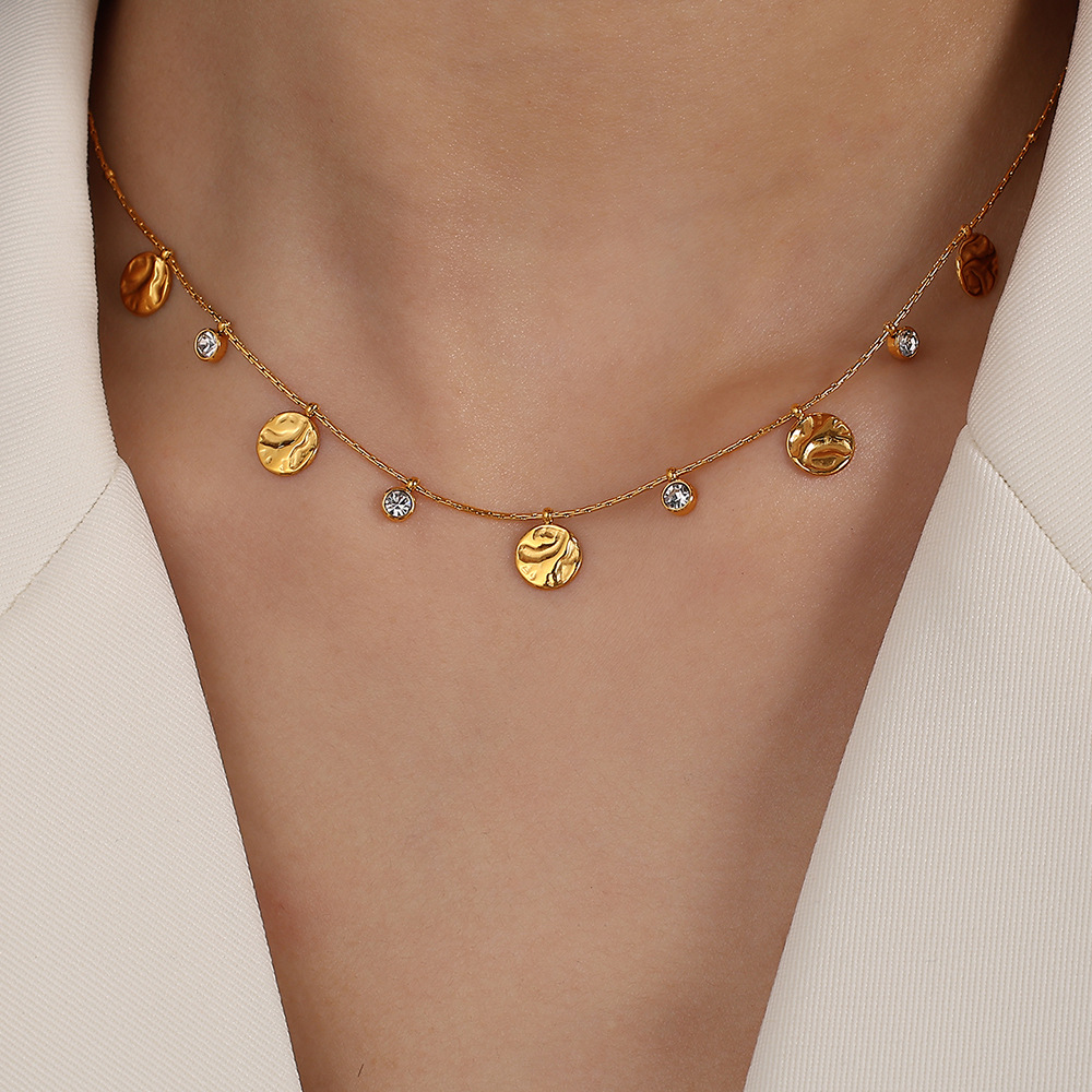 1 Piece Luxurious Series Fashionable Round Shape Stainless Steel Gold Color Women's Pendant Necklaces Picture5