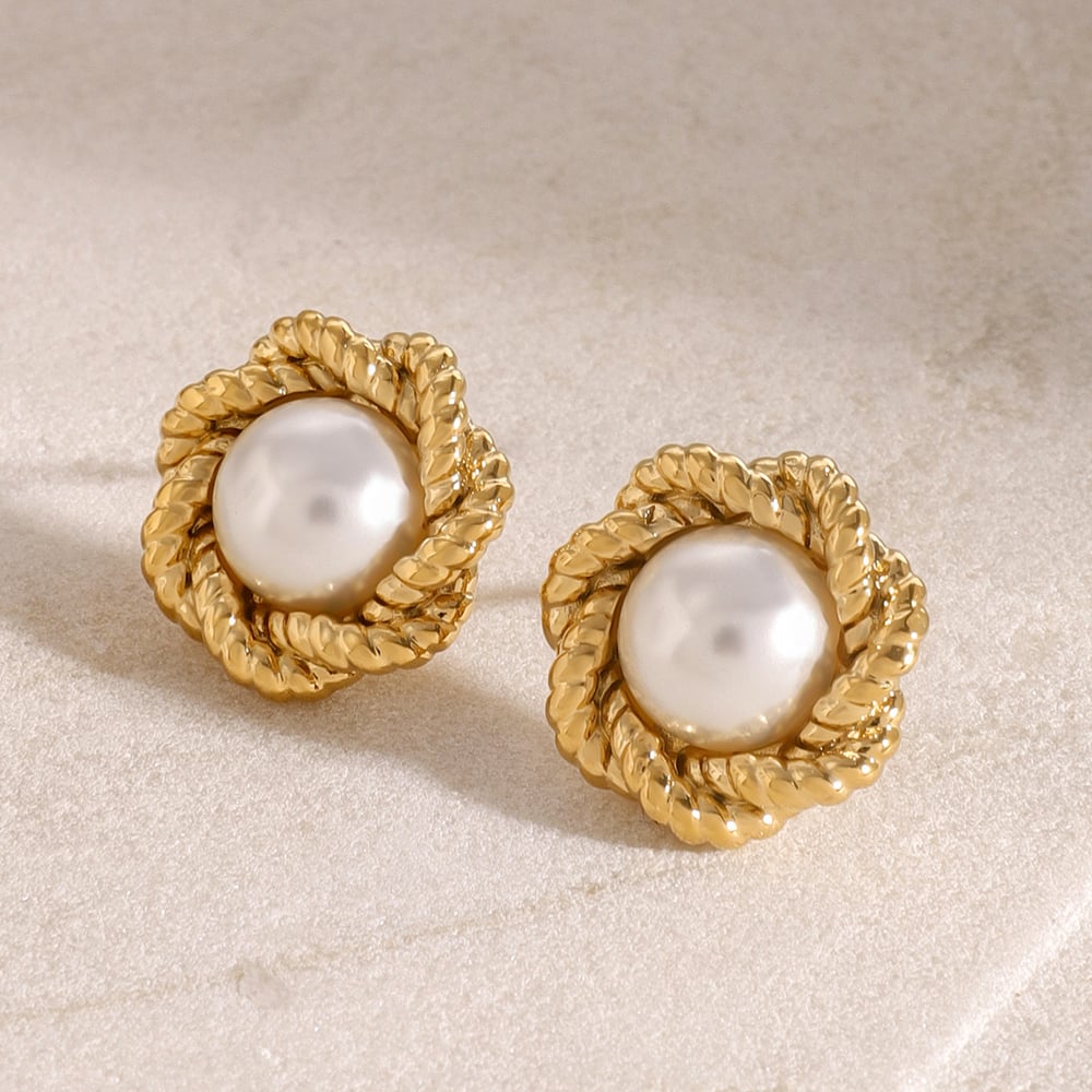 1 pair classic series elegant flower stainless steel  gold plated women stud earrings h5Picture3