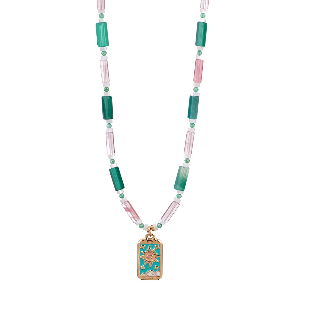 1 Piece Ethnic Series Bohemian Moon Tarot Stainless Steel Gold Color Natural Stone Women's Pendant Necklaces h5Picture8