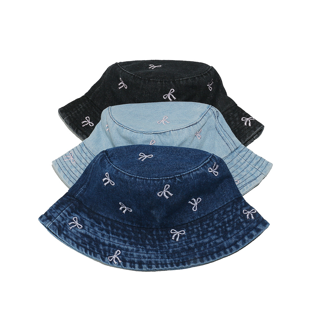 1 Piece Denim Bow Embroidered Fisherman Hat Picture2