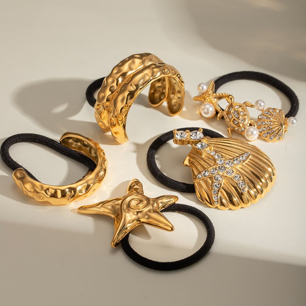 1 paio di fasce per capelli da donna in acciaio inossidabile placcato oro 18K, serie semplice, modello retrò tartaruga h5Immagine3