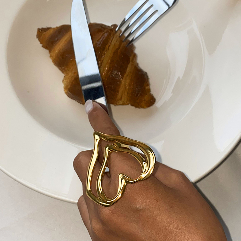 1 pair romantic series sweet heart stainless steel  gold plated women adjustable rings Picture3