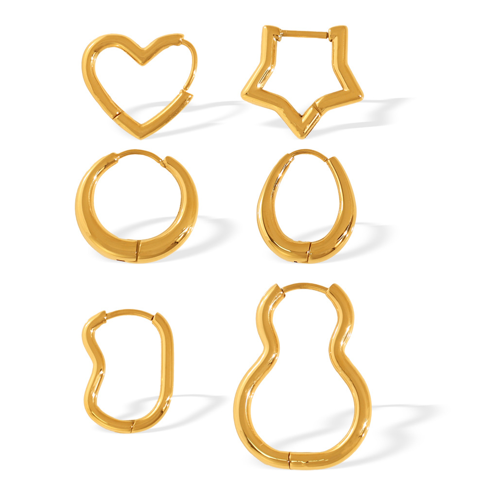 1 pair simple series classic geometric titanium steel  gold color plated women's hoop earrings Picture5