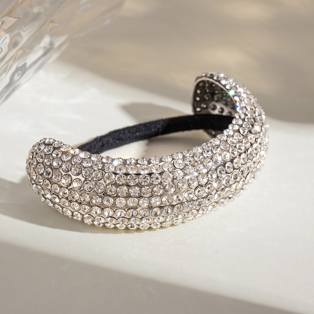 1 paio di fasce per capelli da donna con strass placcate in oro , serie lussuosa, semplici e geometriche, in acciaio inossidabile h5Immagine4