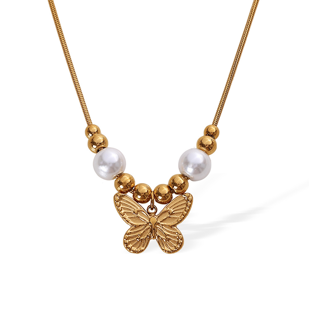 Collar con colgante de acero de titanio y oro para mujer, serie romántica, elegante, de 1 pieza h5Imagen6