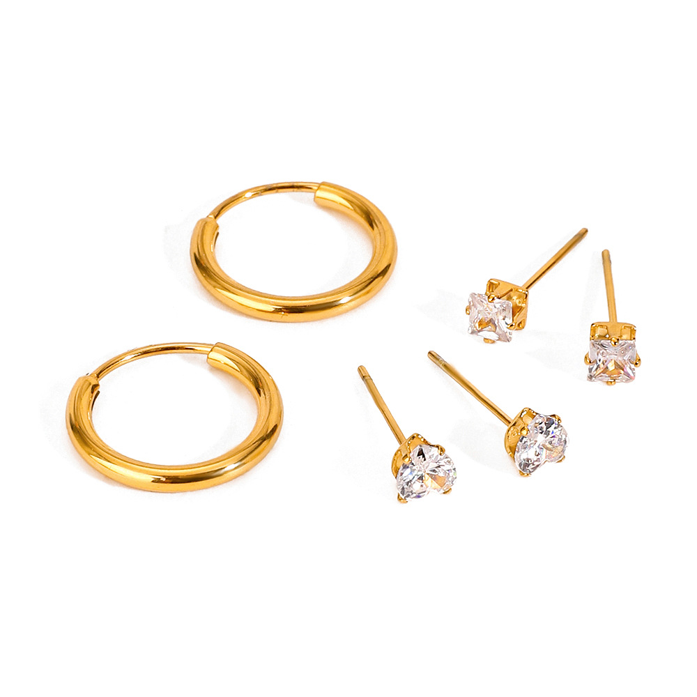 1 paio di orecchini da donna in acciaio inossidabile con zirconi placcati in oro , serie romantica, dolci e geometrici Immagine5