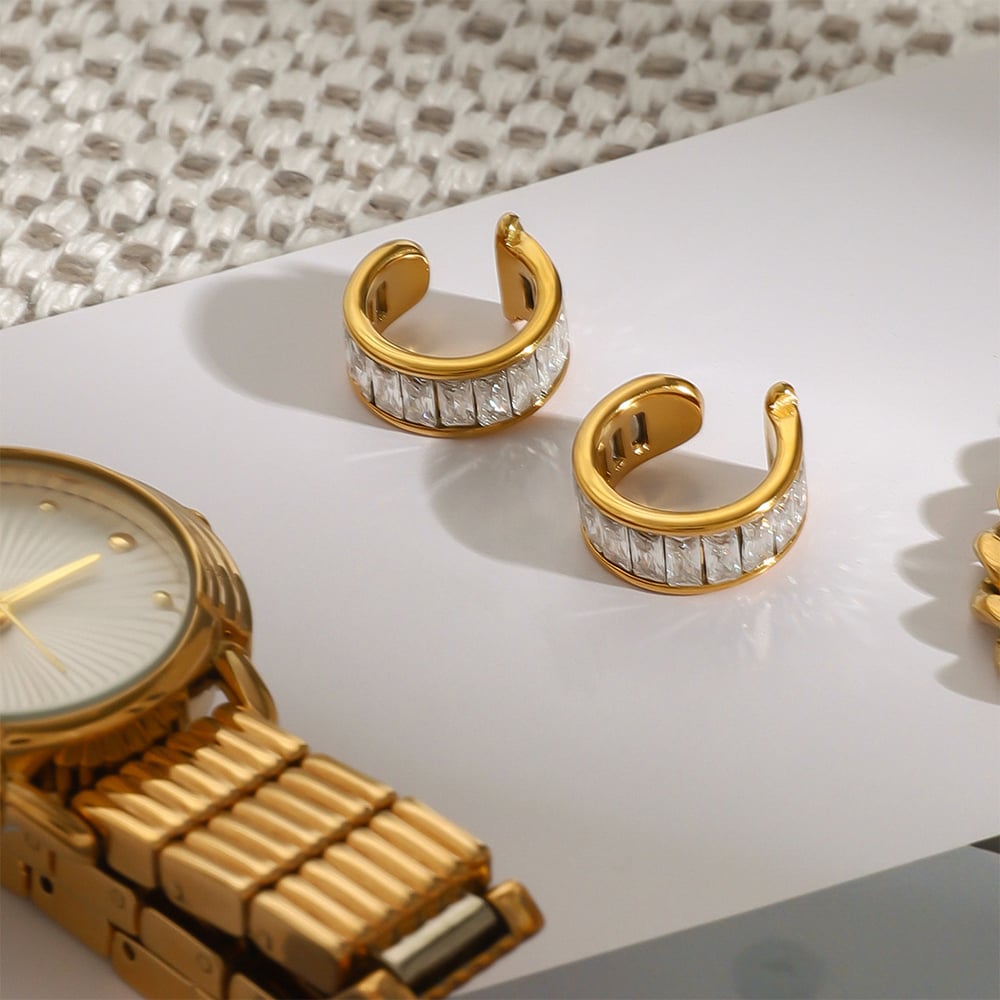 1 Pair Luxurious Series Gorgeous Annular Stainless Steel Gold Color Women's Clip-on Earrings Picture4