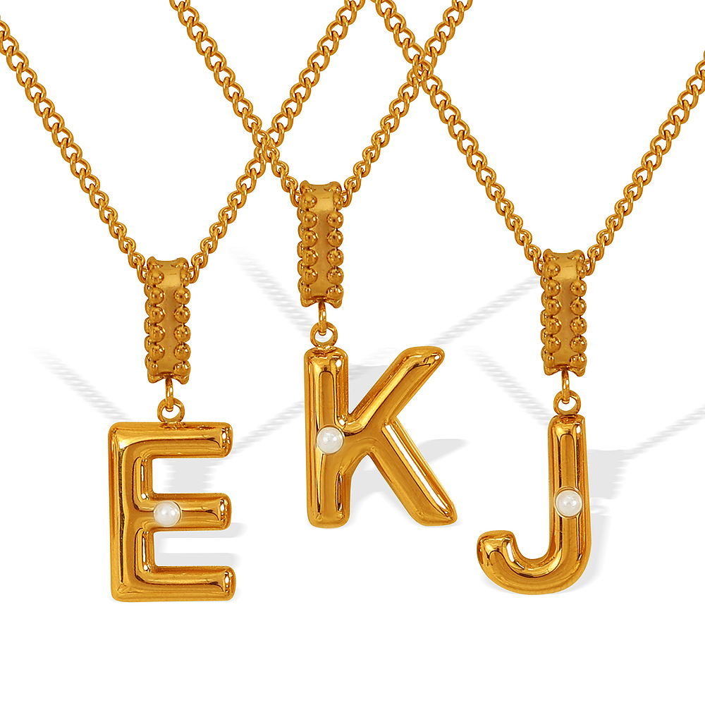 1 piece simple series casual letter stainless steel  gold plated glass women pendant necklaces h5Picture10