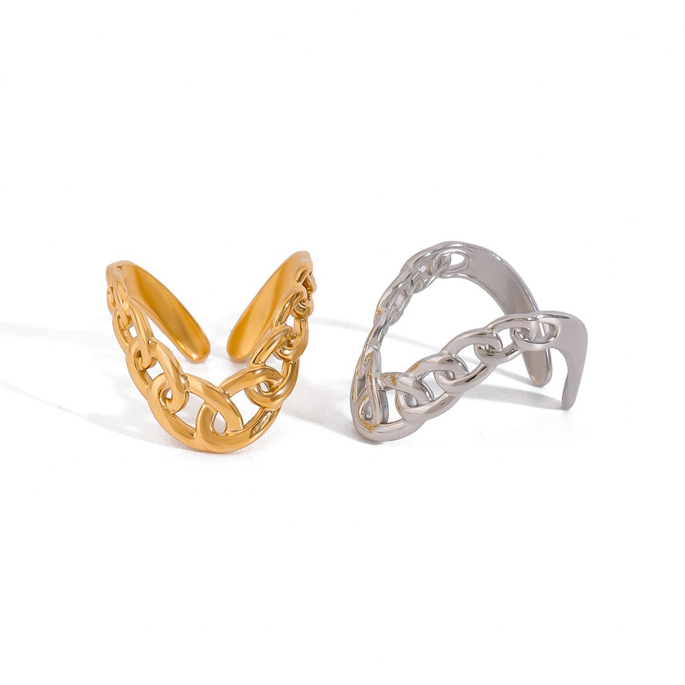 1 pair simple series daily line stainless steel  gold plated women adjustable rings h5Picture7