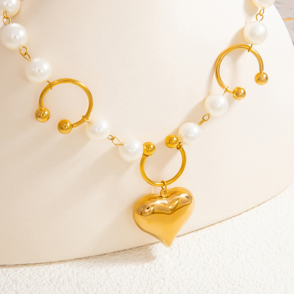 1 piece luxurious series sweet heart stainless steel  gold color plated artificial pearl women's pendant necklaces h5Picture4