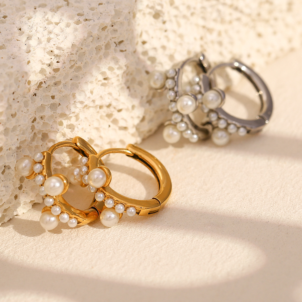 1 Pair Simple Series Fashion OL Solid Color Stainless Steel   Gold Color  Women's Hoop Earrings h5Picture3