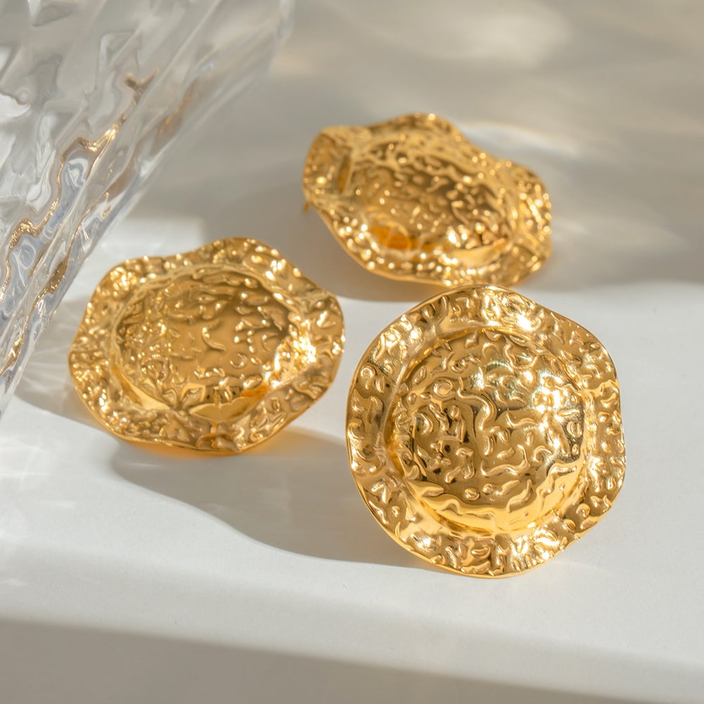 1 paio di orecchini da donna in acciaio inossidabile placcato oro , stile retrò, serie semplice h5Immagine4