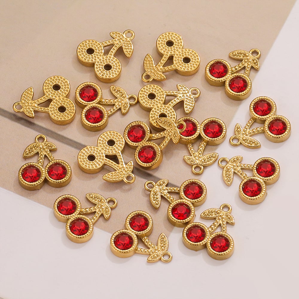 1 Piece Romantic Series Cute Cherry Stainless Steel Gold Color Women's Pendants h5Picture5