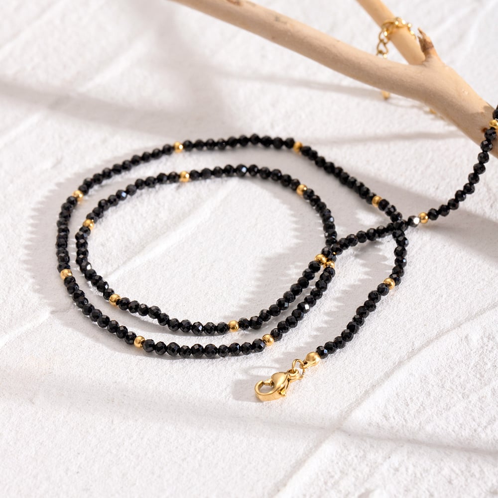 1 piece simple series elegant beads stainless steel  gold plated natural stone women beaded necklaces Picture4