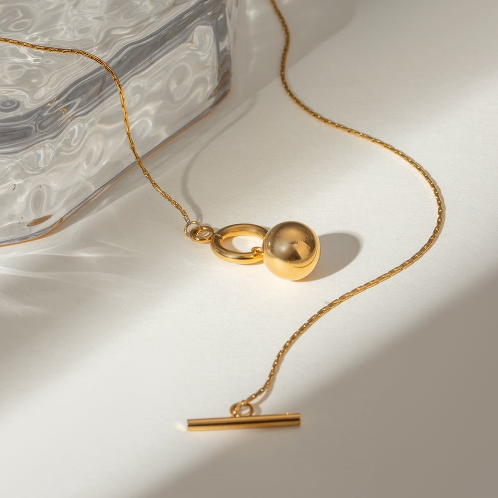 1 piece simple niche style ball shape stainless steel  gold plated women's pendant necklace Picture3