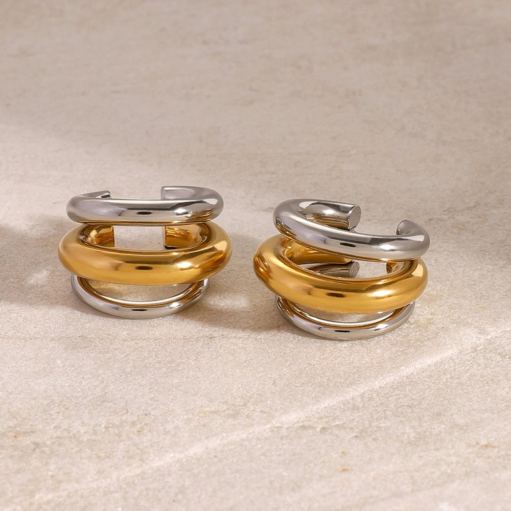 1 pair simple series casual patchwork stainless steel  gold plated women clip-on earrings h5Picture4