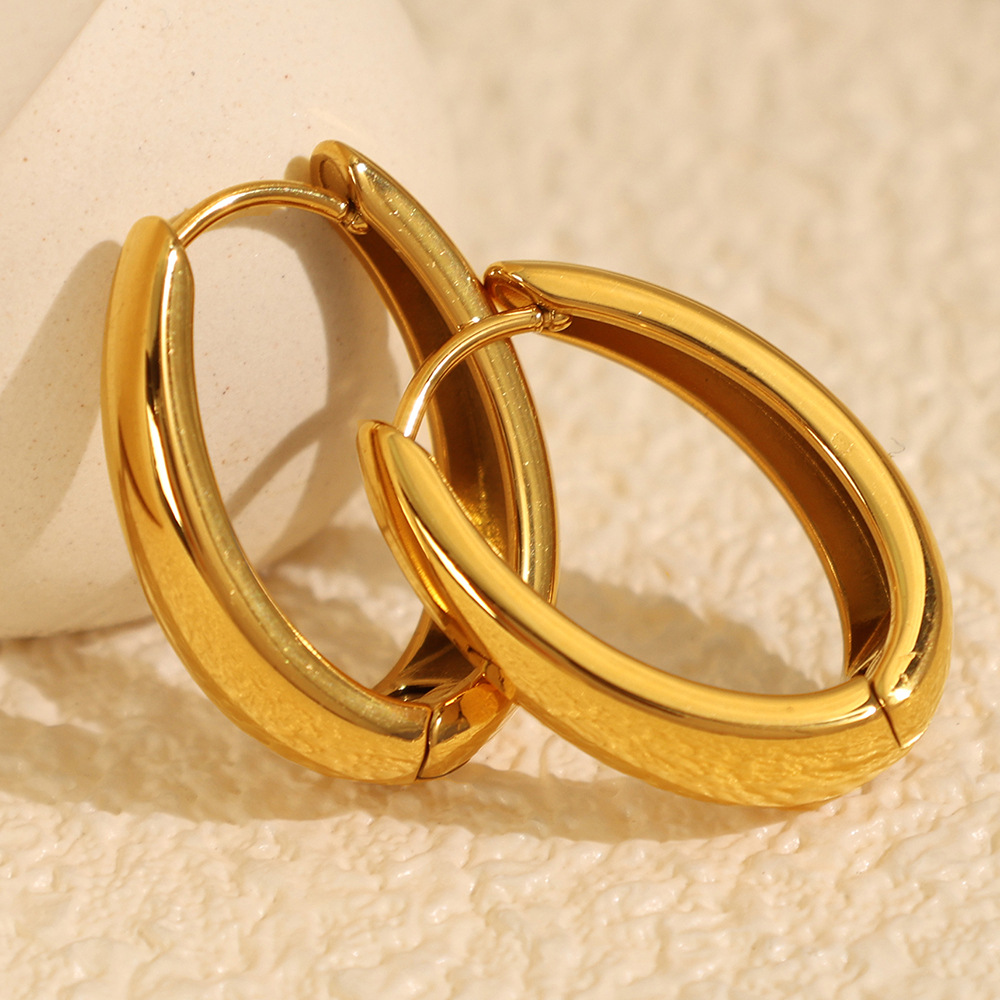 1 pair simple series classic solid color stainless steel  gold plated women hoop earrings h5Picture2