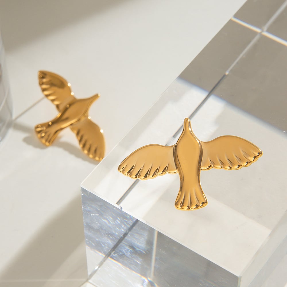 1 Pair Romantic Series All-match Daily Bird Shape Stainless Steel Gold Color Women's Stud Earrings h5Picture5