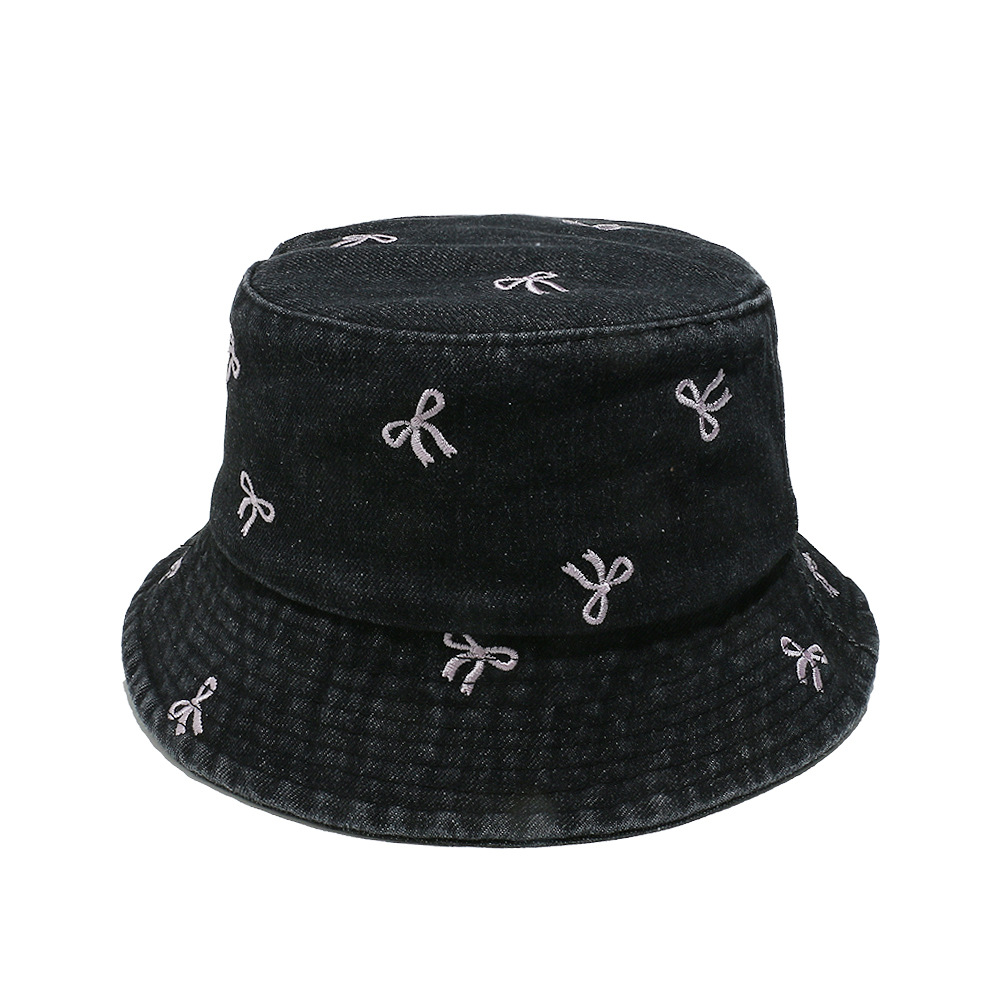 1 Piece Denim Bow Embroidered Fisherman Hat 