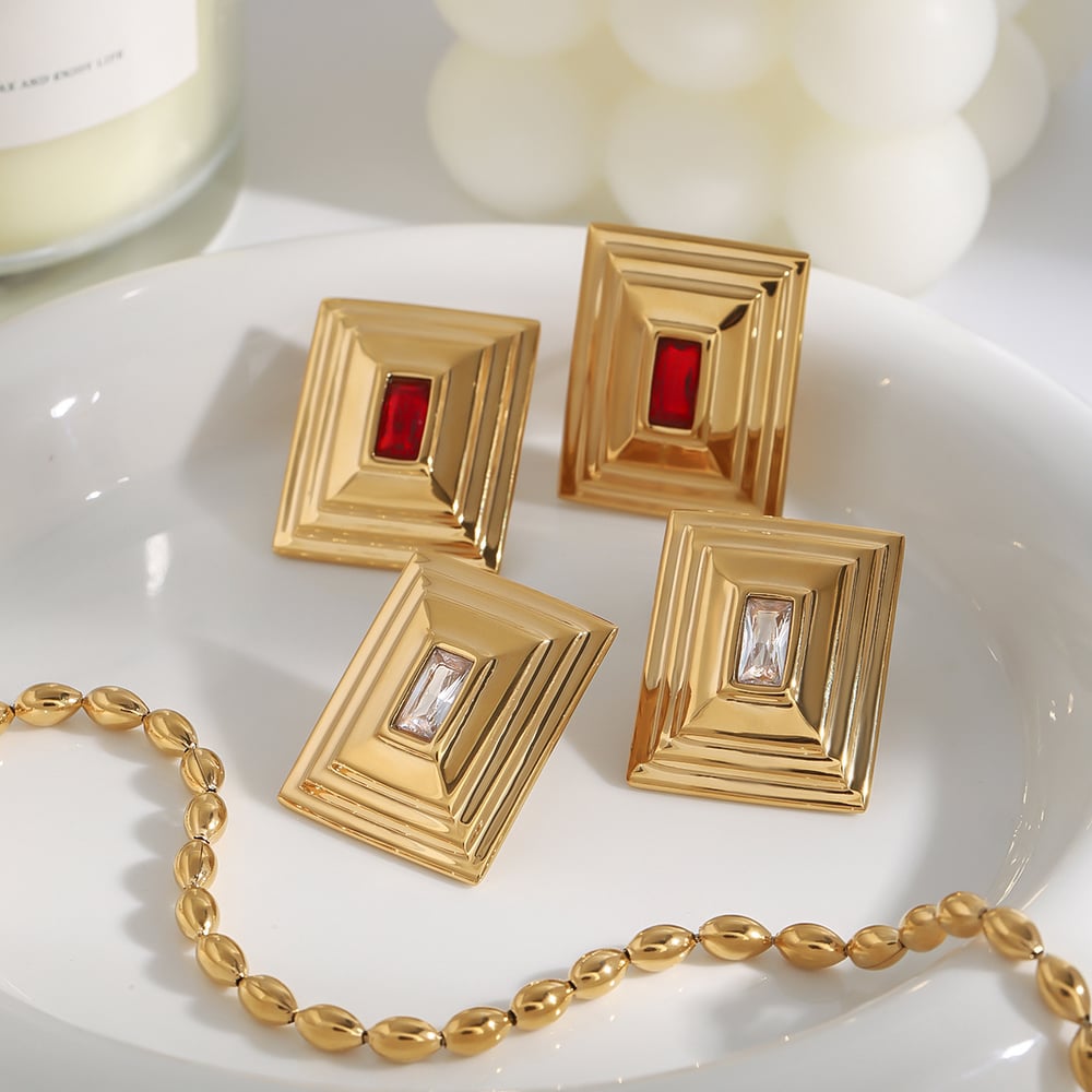 1 Paar Luxuriöse Serie Retro Viereck Edelstahl Gold Farbe Damen Ohrstecker h5Bild7
