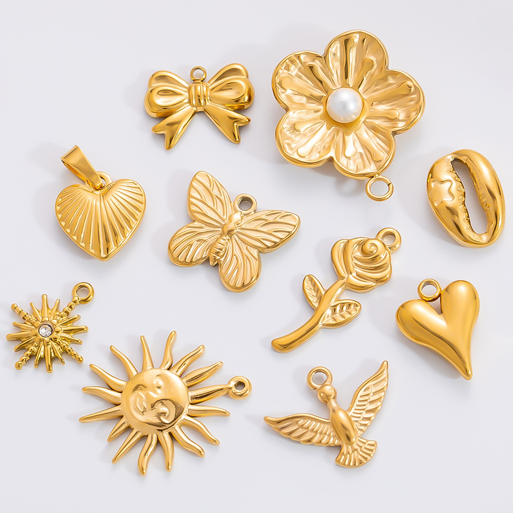 1 Piece Simple Series Retro Heart Stainless Steel Gold Color DIY Women's Pendants h5Picture6