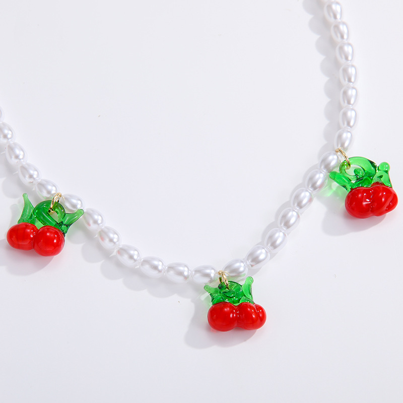 1 Piece Romantic Series Daily Elegant Natural Fruits Glass Beads Women's Beaded Necklaces h5Picture5