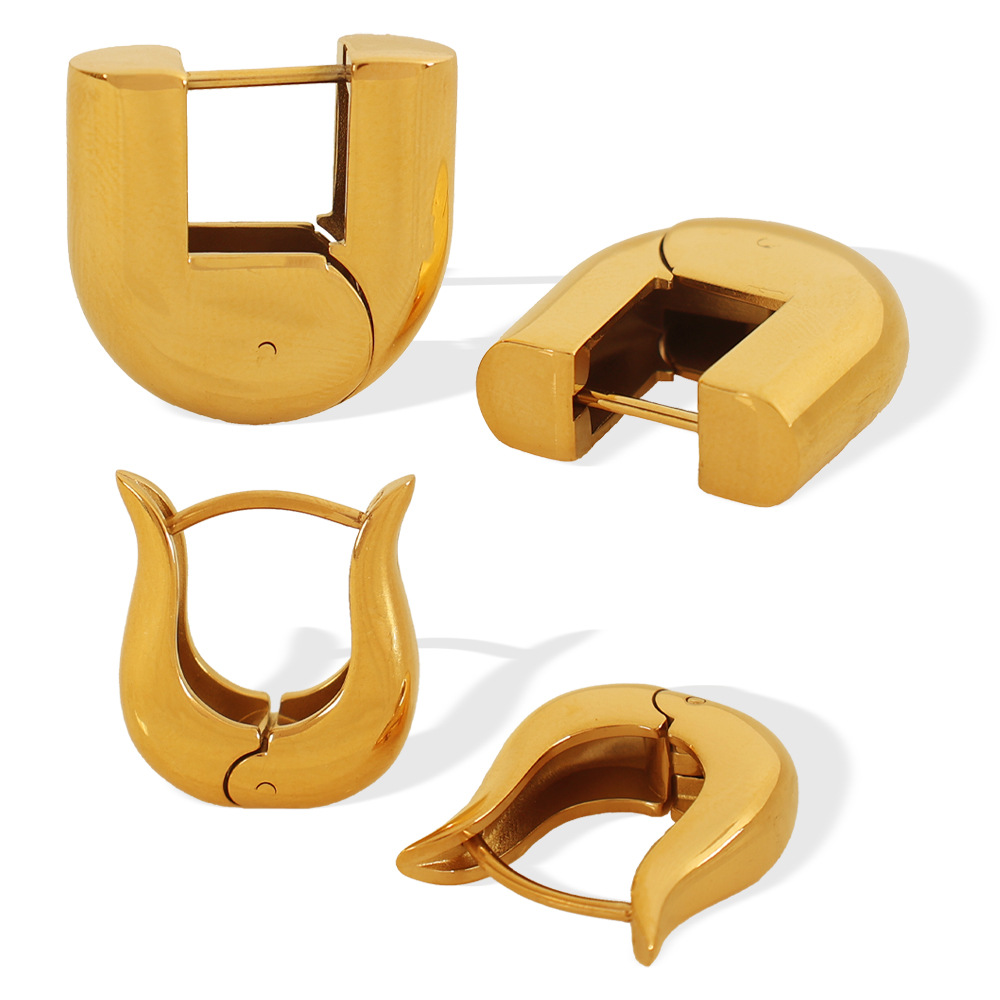 1 pair simple series simple geometric stainless steel  gold plated women hoop earrings h5Picture7