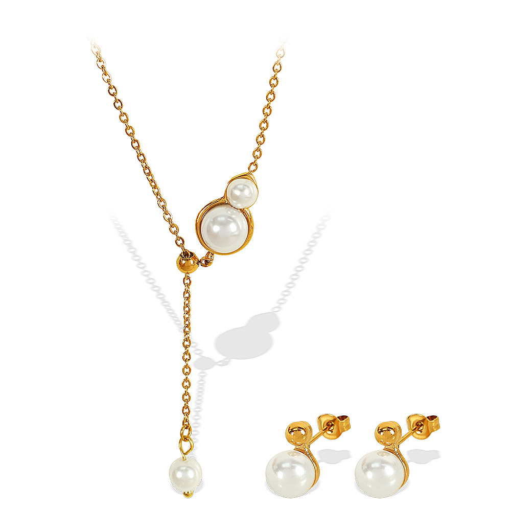 1 pair simple series simple geometric stainless steel  gold plated artificial pearl women stud earrings h5Picture7