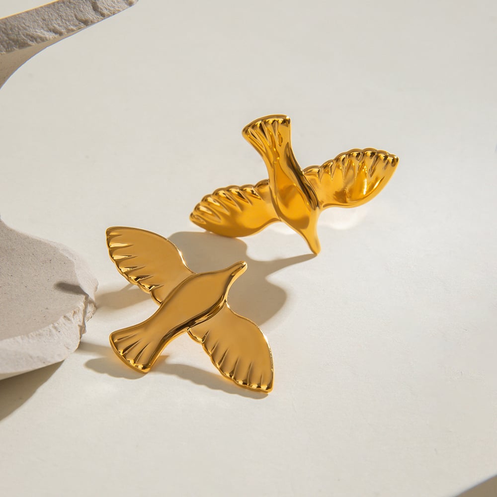 1 Pair Romantic Series All-match Daily Bird Shape Stainless Steel Gold Color Women's Stud Earrings h5Picture4