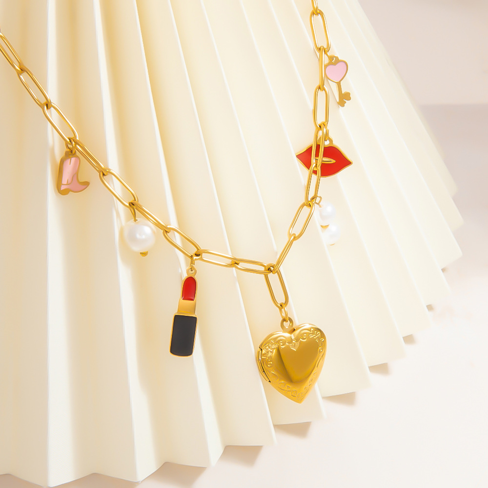 1 piece romantic series classic heart stainless steel  gold color plated artificial pearl women's pendant necklaces h5Picture5