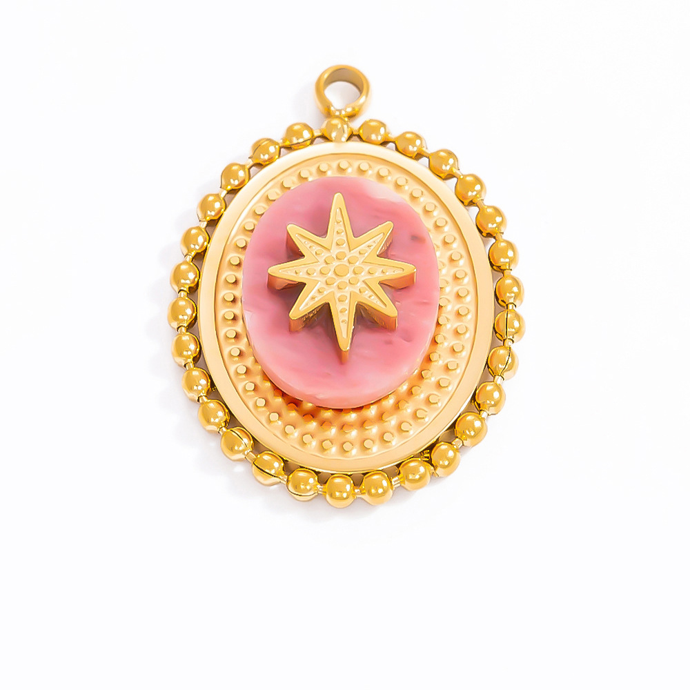 1 Piece Bohemian Series Retro Star Chromatic Natural Stone Stainless Steel Gold Color Women's Pendants h5Picture5
