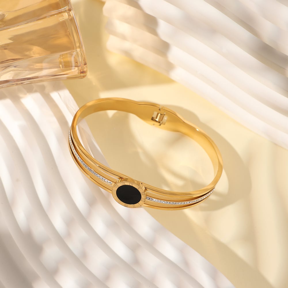 1 Piece Dazzling Series Retro Circle Stainless Steel Gold Color Women's Bangles Picture5