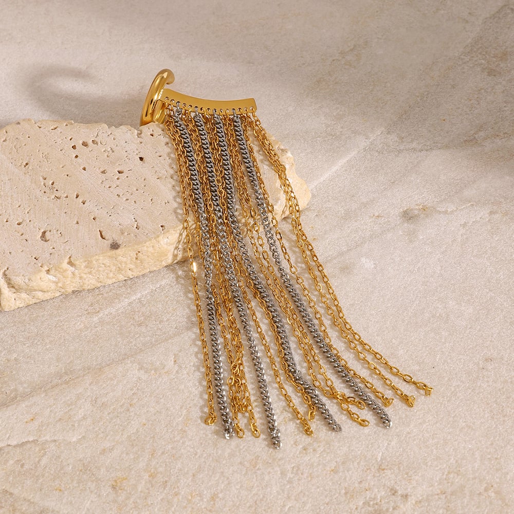 1 pair classic series elegant tassel stainless steel  gold plated women stud earrings Picture5