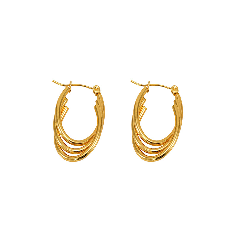 1 pair simple daily style irregular line shape titanium steel  gold plated women's hoop earrings h5Picture6