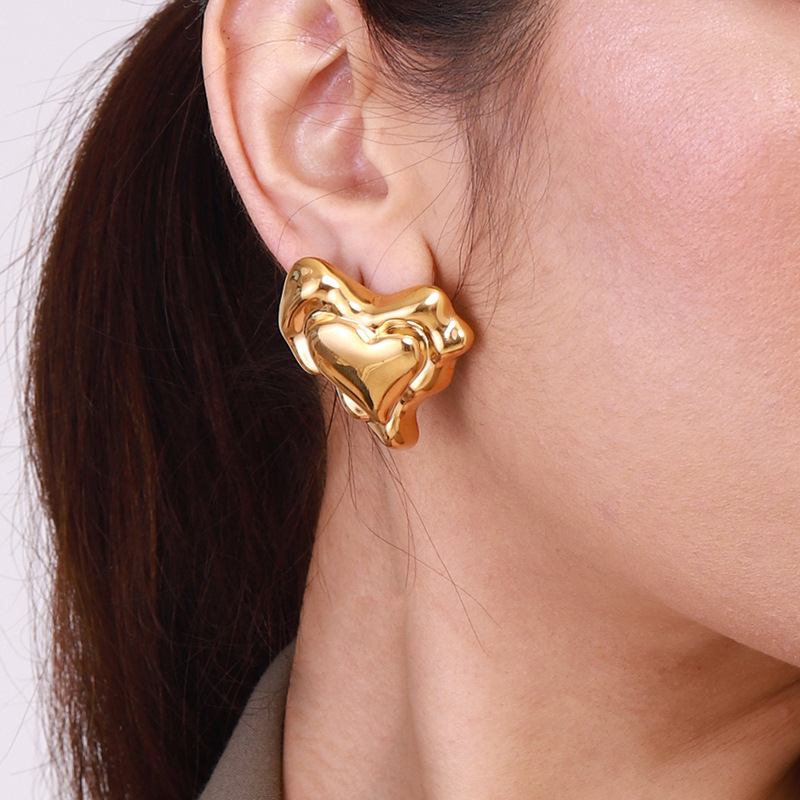 1 Piece Romantic Series Retro Irregular Heart Shape Stainless Steel Gold Color Women's Single Rings Picture11