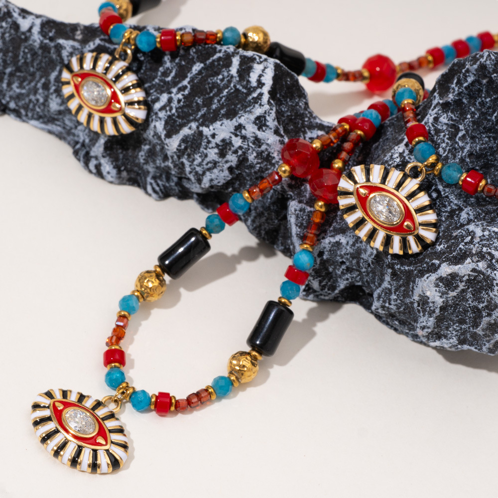 1 Piece Radiant Series Retro Chic Eye Stainless Steel Gold Color Women's Beaded Necklaces Picture7