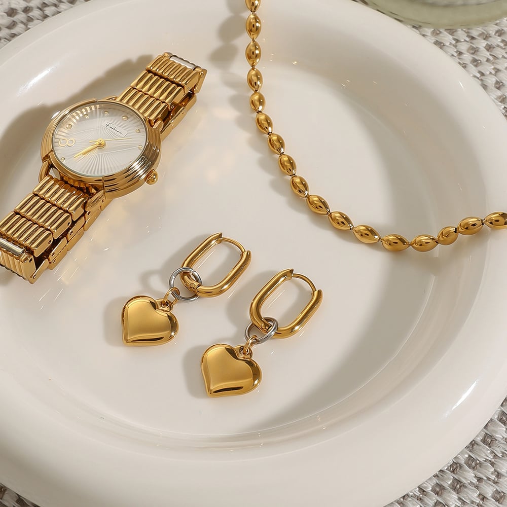 1 Pair Modern Series Classic Heart Shape Stainless Steel Gold And Silver Mixed Color Women's Drop Earrings h5Picture4