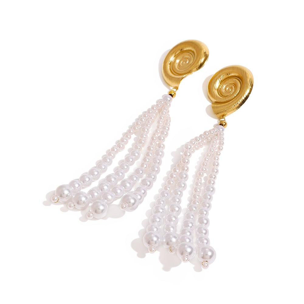 1 pair romantic series  shell stainless steel  gold plated artificial pearl women drop earrings h5Picture6
