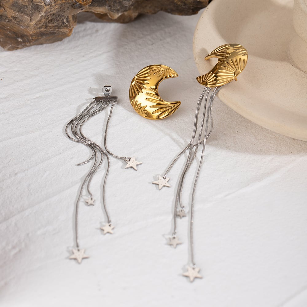 1 pair luxurious series elegant line stainless steel  gold plated women drop earrings h5Picture4