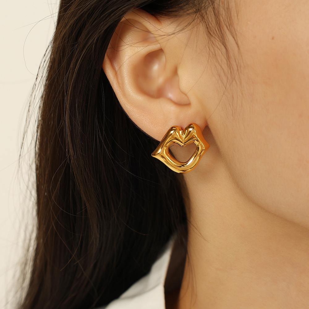 1 pair simple series simple geometric stainless steel  gold plated women stud earrings h5Picture7