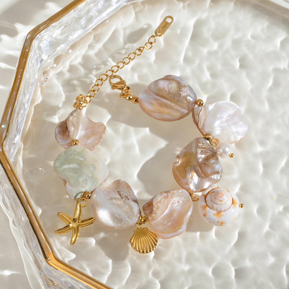 1 piece simple series vacation turtle stainless steel  gold plated pearl women beaded bracelets h5Picture5