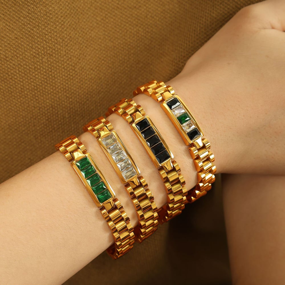 1 piece simple series retro geometric stainless steel  gold plated zircon women chain bracelets Picture4