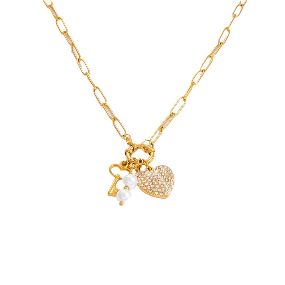 1 piece classic series daily heart stainless steel  gold color plated rhinestone women's pendant necklaces h5Picture6
