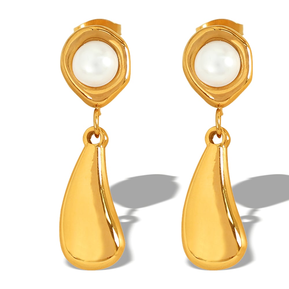 1 Pair Small design simple temperament earrings pearl electroplating  metal water drop earrings earrings female French retro women's pendant earrings Picture6